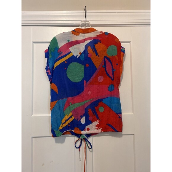 Eva Franco Miami Vibes Cap Sleeve Top Drawstring Waist Bright Colors Size 2 - Picture 4 of 5